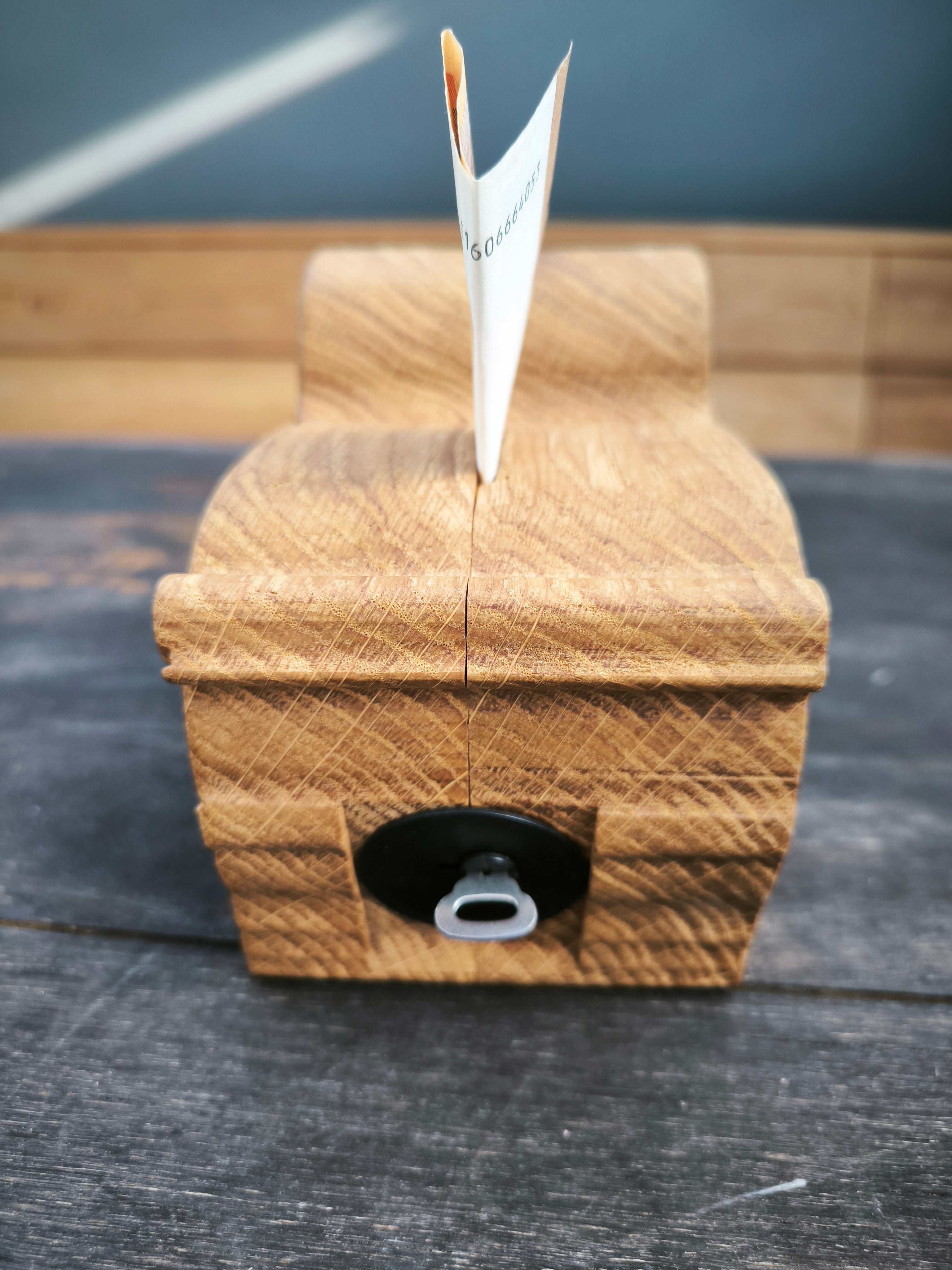Sparschwein, Sparbüchse, Spardose -  "Stahlsparsau" aus Holz mit Musikfunktion – Handgefertigte Spardose mit individuellem MP3-Sound