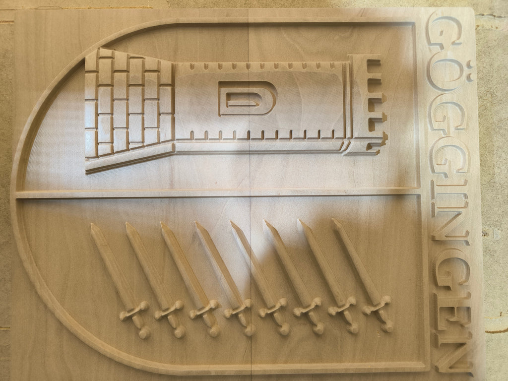 Wappen aus Holz individuell anfertigen | CNC-gefräst & 3D-Modell